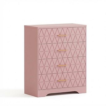 ANIXOL Modern 4-Drawer Tall Wood Dresser with Gold Handles