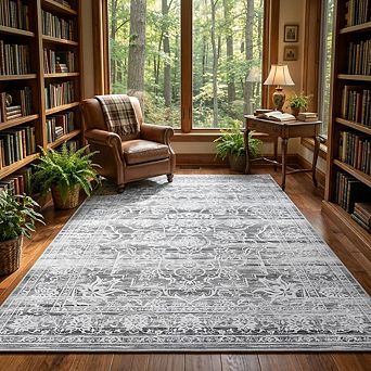 Floral Vintage Boho Area Rug Large, Soft Non Slip Machine Washable, Living Room Bedroom Carpet