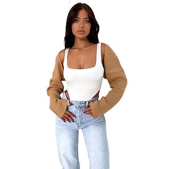 Women's Crop Cardigan Drop Shoulder Knit Bolero Shrug Sweater Top Fashion Trendy Long Sleeve Outfit