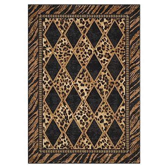 Checkered Leopard Cheetah Patchwork Area Rug, Plush Non-Slip Washable Carpet Indoor Home
