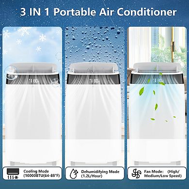 ANIXOL 10,000 BTU Portable AC, 3-in-1 Cool/Dehumidify/Fan, Window Kit, Remote