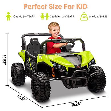24V 2-Seater Ride-On UTV for Kids, 4 Wheels Electric Vehicles with Remote, 21" Seat, Shock Absorbers