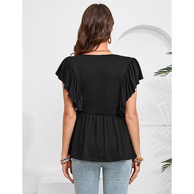 Women Maternity Casual Shirt Ruffle Short Sleeve Top