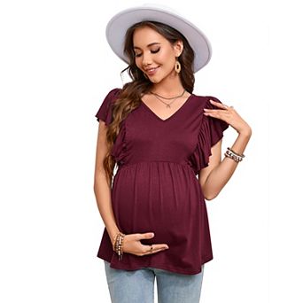 Women Maternity Casual Shirt Ruffle Short Sleeve Top