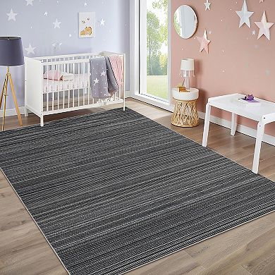 ANIXOL Washable Area Rug Runner Soft Geometric Stripe Non-Slip Low Pile Mat
