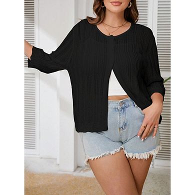 Women's Plus Size Sweater Cardigans Hollow Out Knitted Button Down Open Front Tops