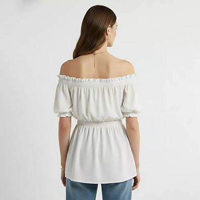 Women Casual Puff Sleeve Top Off the Shoulder Blouse