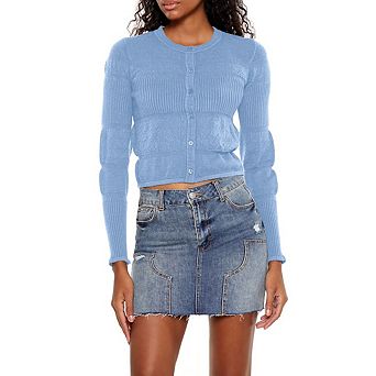 Women's Knit Cropped Cardigan Sweaters Lightweight Crew Neck Long Sleeve Button Open Front Tops