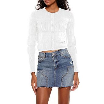 Women's Knit Cropped Cardigan Sweaters Lightweight Crew Neck Long Sleeve Button Open Front Tops