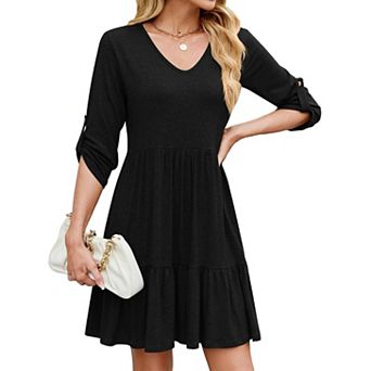 Women's Dresses Ruffle Loose Swing Casual Dress Vacation Outfits V Neck Aline Flowy Tshirts Dresses