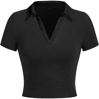 Polo Collared V Neck Crop Top