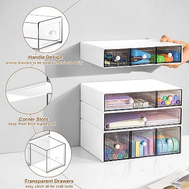 4-Tier Stackable Plastic Desk Organizer 9-Drawer
