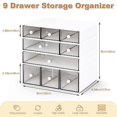 4-Tier Stackable Plastic Desk Organizer 9-Drawer