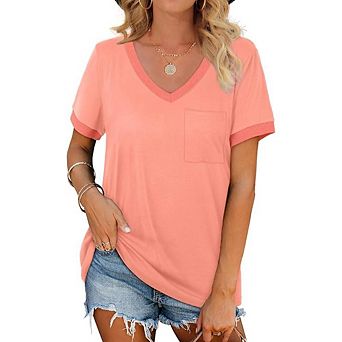 V Neck Coral Casual Summer Top