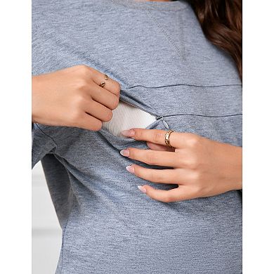 Nursing Sweatshirt Maternity Breastfeeding Shirts Hidden Zipper Long Sleeve Nursing Tops Loose Fit