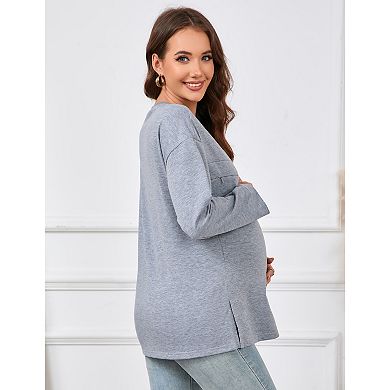 Nursing Sweatshirt Maternity Breastfeeding Shirts Hidden Zipper Long Sleeve Nursing Tops Loose Fit