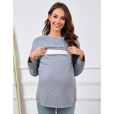 Nursing Sweatshirt Maternity Breastfeeding Shirts Hidden Zipper Long Sleeve Nursing Tops Loose Fit