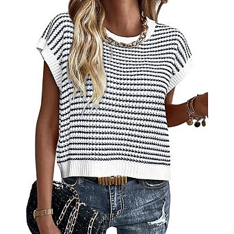 Striped Cap Sleeve Knit Vest Top