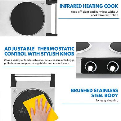 1800W Electric Cooktops with Dual Adjustable Temperature Control, Indicator Light, 120V