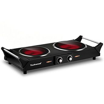 1800W Electric Cooktops with Dual Adjustable Temperature Control, Indicator Light, 120V