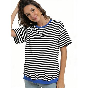 Maternity T-Shirt Short Sleeve Colorblock Crew Neck Tee Casual T Shirt Pregnancy Tunic Top