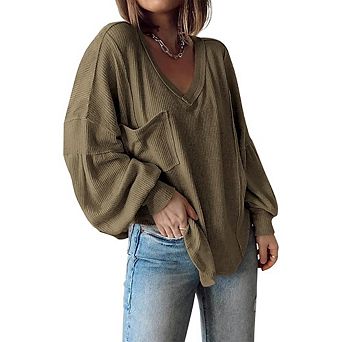 V Neck Ribbed Knit Tunic Top