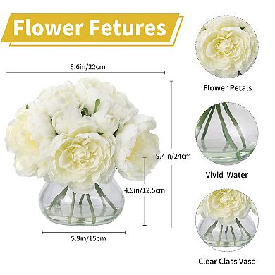 7Pcs Real Touch Artificial Peonies with Glass Vase Silk Peony Arrangements for Wedding Home Party