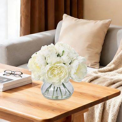 7Pcs Real Touch Artificial Peonies with Glass Vase Silk Peony Arrangements for Wedding Home Party