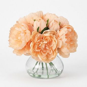 7 pc Real Touch Artificial Peonies with Glass Vase Silk Peony Arrangements for Wedding Home Party
