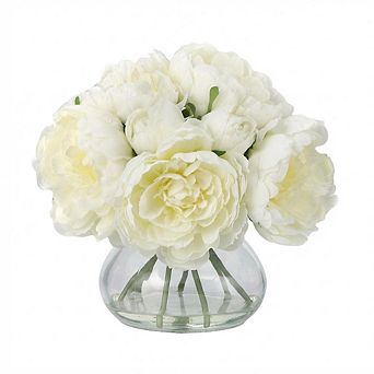 7 pc Real Touch Artificial Peonies with Glass Vase Silk Peony Arrangements for Wedding Home Party