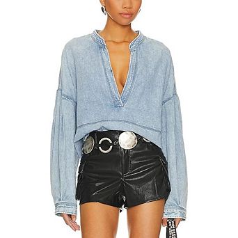 Raw Hem Denim Pullover Top