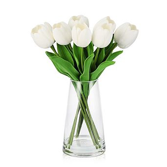 Real Touch Artificial Tulips 10 pc Modern PU Faux Tulip Floral Arrangement for Tabletop Centerpiece