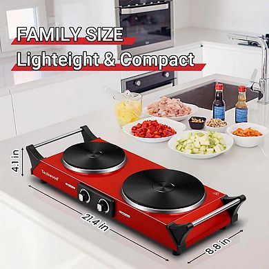 1800W Electric Cooktops with Dual Adjustable Temperature Control, Indicator Light, 120V