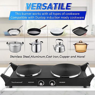 1800W Electric Cooktops with Dual Adjustable Temperature Control, Indicator Light, 120V