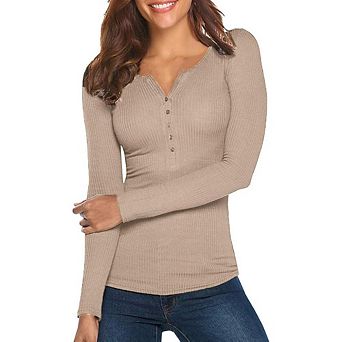 V Neck Ribbed Button Down Knit Top