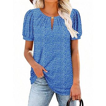 Crewneck Keyhole Pleated Tunic Top