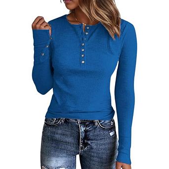 Crewneck Button Down Ribbed Knit Tee