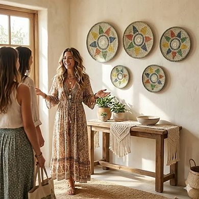 Rustic Monochrome Kansgrass Decorative Wall Mat - Set of 5