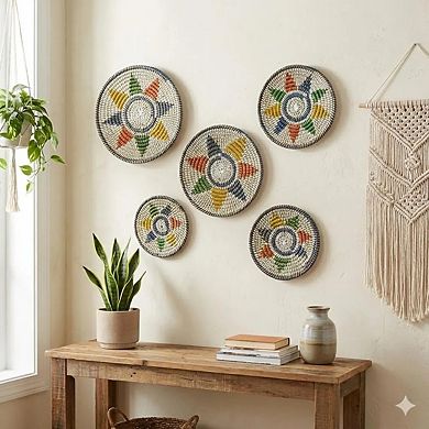 Rustic Monochrome Kansgrass Decorative Wall Mat - Set of 5