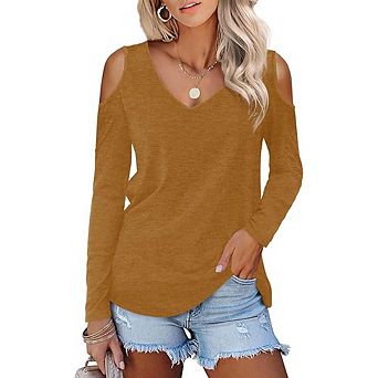 Cold Shoulder V Neck Casual Top