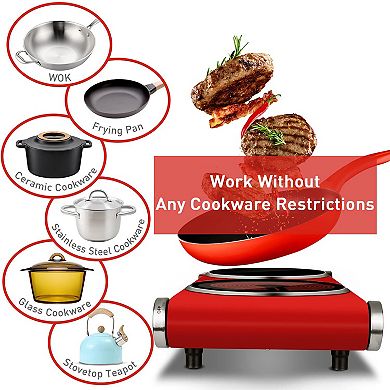 1800W Electric Cooktops with Dual Adjustable Temperature Control, Indicator Light, 120V