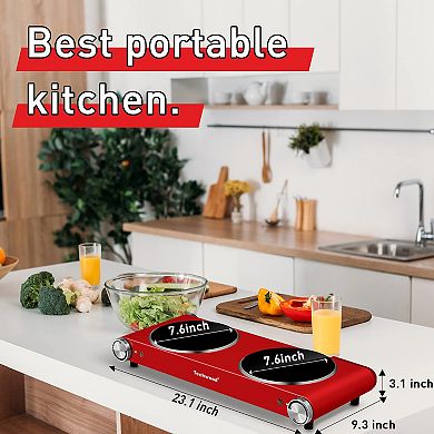 1800W Electric Cooktops with Dual Adjustable Temperature Control, Indicator Light, 120V