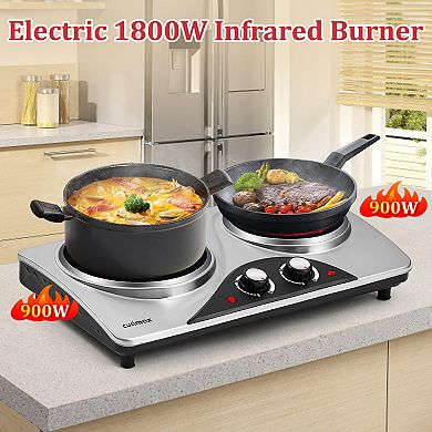 1800W Electric Cooktops with Dual Adjustable Temperature Control, Indicator Light, 120V