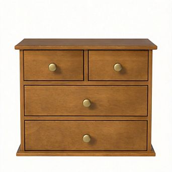 Oak Desk Organizer 4-Drawer Wood Box Metal Handles Silicone Pads