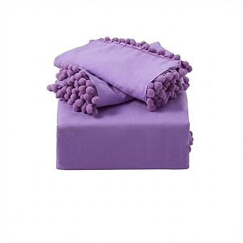 3 pc Duvet Cover Set with Pom-pom Ball, Soft Brushed Microfiber Cover for All Seasons