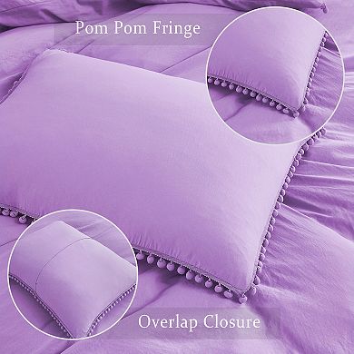 3 pc Duvet Cover Set with Pom-pom Ball, Soft Brushed Microfiber Cover for All Seasons