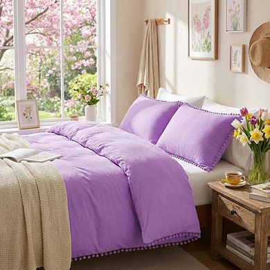 3 pc Duvet Cover Set with Pom-pom Ball, Soft Brushed Microfiber Cover for All Seasons