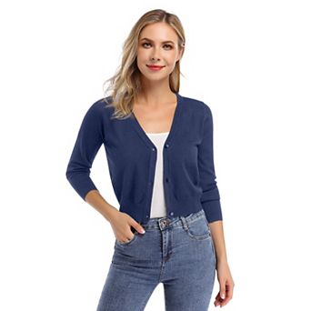 Women's Cropped Cardigan Casual 3/4 Sleeve Open Front Knit Bolero Shrug