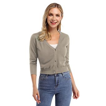 Women's Cropped Cardigan Casual 3/4 Sleeve Open Front Knit Bolero Shrug
