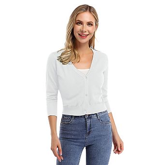 Women's Cropped Cardigan Casual 3/4 Sleeve Open Front Knit Bolero Shrug